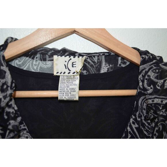 Y2K Ice Silk Paisley Beaded Ruffle Neckline Blouse Size Small - Picture 3 of 5